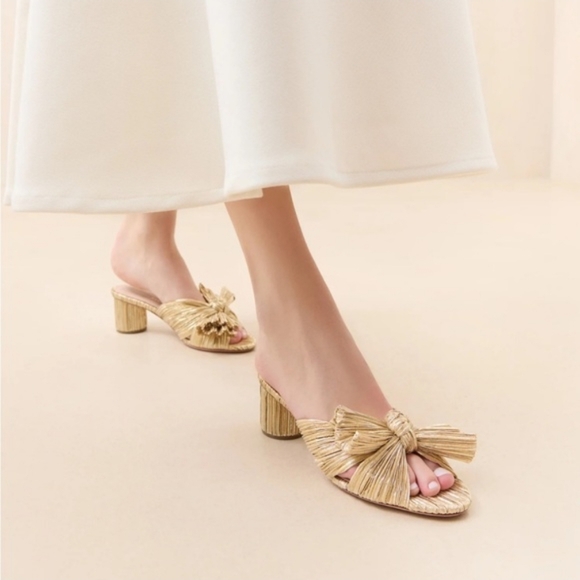 Loeffler Randall Emilia Gold Pleated Bow Heel Size 7 - Picture 1 of 9